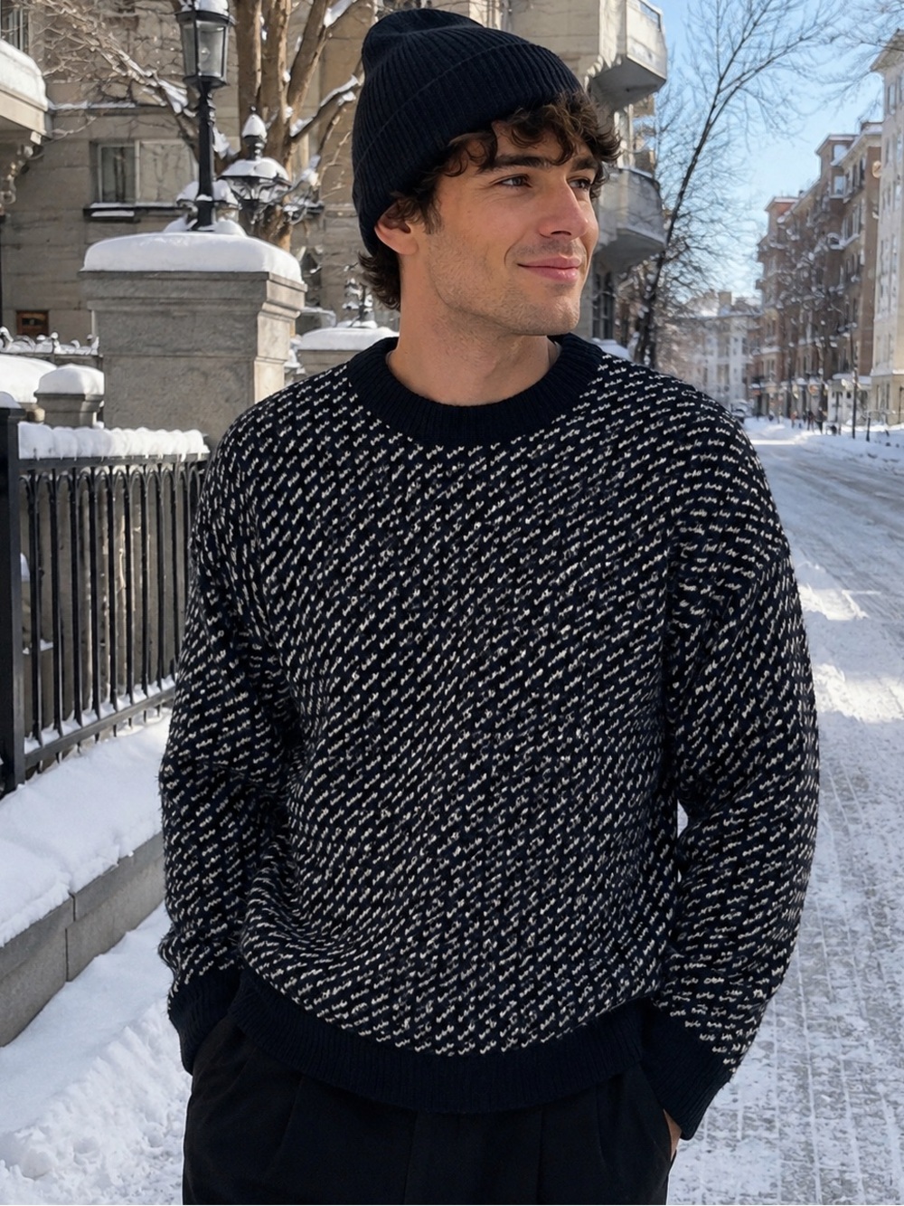 Roots Wool Blend Birdseye Knit Sweater Made in Norway Men L Chunky Heavy Layer